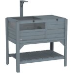 Maison enclos pour tortues sur pied - tagre de rangement - bois sapin bleu gris
