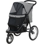 Poussette jogger pour chien pliable en un clic - panier de rangement, coussin lavable, attache, auvent ...