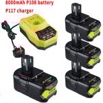 Pdstation - lot de 4 batteries de rechange ryobi 18 v p108 p102 8, 0 ah et chargeur p117, compatibles ...