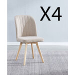 Pegane - lot de 4 chaises de salle  manger en tissu beige avec pieds en bois de pin - longueur 46 x ...