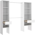 Pegane - armoire dressing en bois mélaminé avec 2 colonnes et 2 tiroirs coloris blanc - longueur 160 ... Pegane - armoire dressing en bois mélaminé avec 2 colonnes et 2 tiroirs coloris blanc - longueur 160 ...