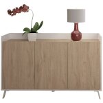 Buffet, meuble de rangement avec 3 portes coloris blanc, chêne - hauteur 87 x longueur 140 x profondeur ... Buffet, meuble de rangement avec 3 portes coloris blanc, chêne - hauteur 87 x longueur 140 x profondeur ...