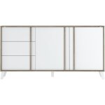 Buffet, meuble de rangement en mlamine coloris chne et blanc - longueur 160 x profondeur 45 x hauteur ...