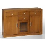 Pegane - buffet meuble de rangement en pin massif coloris cerisier - longueur 130 x profondeur 42 x hauteur ...