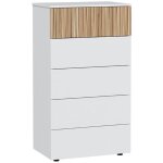 Chiffonnier, meuble de rangement avec 5 tiroirs coloris blanc artic, naturel - longueur 61 x hauteur ...