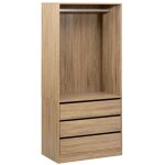 Dressing penderie avec 3 tiroirs en bois coloris naturel - longueur 80 x profondeur 48 x hauteur 180 ...