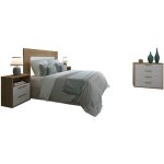 Ensemble chambre adulte ( t�te de lit + chevet + commode ) coloris ch�ne albar / blanc