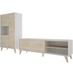 Pegane - ensemble de salon avec meuble bas tv + buffet avec 3 portes coloris chne naturel, blanc