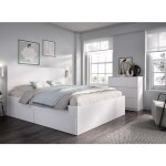 Lit adulte, couchage 140x190 cm avec 4 tiroirs + commode haute avec 3 tiroirs coloris blanc