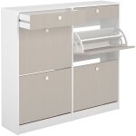 Meuble � chaussures, commode � chaussures avec 2 tiroirs et 4 abattants coloris ch�ne albar / blanc - ...