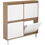 Pegane - meuble � chaussures, commode � chaussures avec 4 portes coloris ch�ne, blanc - hauteur 110 x ...