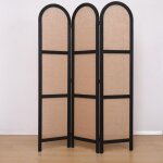 Pegane - paravent, séparateur de pièce en cannage et bois avec 3 pans coloris noir et beige - hauteur ... Pegane - paravent, séparateur de pièce en cannage et bois avec 3 pans coloris noir et beige - hauteur ...