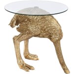 Pegane - table d'appoint ronde en résine coloris doré et verre - diamètre 60 x hauteur 62 cm Pegane - table d'appoint ronde en résine coloris doré et verre - diamètre 60 x hauteur 62 cm