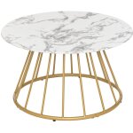 Pegane - table basse, table de salon en verre tremp� effet marbre coloris blanc, noir et fer coloris ...