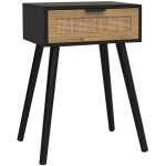 Pegane - table de nuit, table de chevet avec 1 tiroir en bois coloris naturel, noir - longueur 40 x profondeur ...