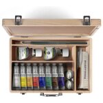 Peinture � l'huile - coffret bois - 8 tubes 37ml + accessoires - winsor et newton