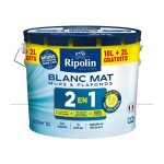 Peinture murs et plafonds 2 en 1 blanc mat ripolin 10l + 2l gratuits Peinture murs et plafonds 2 en 1 blanc mat ripolin 10l + 2l gratuits