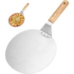 Pelle � pizza, pelle pizza en acier inoxydable, 10 pouce pelle � pizza ronde avec poign�e en bois et ...
