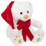 D�co no�l peluche ours avec bonnet et noeud rouge h 34 cm - feeric christmas