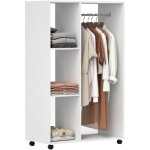 Penderie mobile sur roulettes, armoire de rangement portable, 80 x 40 x 128 cm, blanc
