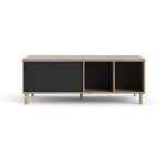 Penny table basse avec plateau extensible et 2 espaces de rangement, teinte hickory et noir mat. Penny table basse avec plateau extensible et 2 espaces de rangement, teinte hickory et noir mat.