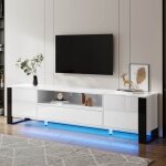 Pergar - meuble tv 178x40x54 cm, avec led et rangement, pour t�l�viseurs jusqu'� 70 pouces, scandinave, ...