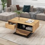 Pergar - table basse en bois, avec tiroirs de rangement sans poignes, compartiments de rangement double ...