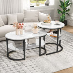 Pergar - table basse, table basse ronde, lot de 2 tables basses gigognes, noir , avec couche de stockage, ... Pergar - table basse, table basse ronde, lot de 2 tables basses gigognes, noir , avec couche de stockage, ...