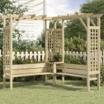 Pergola d'angle avec banc bois de pin imprégné - the living store Pergola d'angle avec banc bois de pin imprégné - the living store