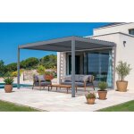 Pergola bioclimatique adoss�e piana 4x3m aluminium gris - lames orientables