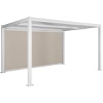 Pergola bioclimatique aluminium et acier 3x4m lames orientables + store 4m palace blanc