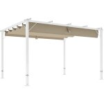 Pergola coulissante r�tractable 3 x 4 m aluminium blanc toile upf30 + kaki
