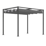 Pergola de jardin avec toit coulissant, 298 x 213 x 221 cm, grise, en polyester r�sistant aux intemp�ries. ...