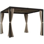 Mh - pergola rtractable double toit et rideaux mia beige et noire