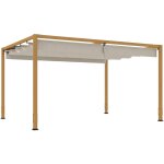 Pergola toile r�tractable 4 x 3 m alu effet bois tissu polyester beige
