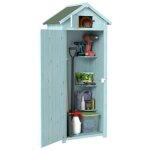 Petit abri de jardin en bois 77�54�179 cm ? 3 �tag�res amovibles, toit ouvrant, toiture asphalte �tanche, ...