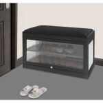 Petit banc � chaussures avec coussin et portes en acrylique - banc � chaussures avec espace de rangement ...