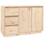 Petit buffet 2 portes 3 tiroirs en bois massif de pin romane ? style classique et fonctionnel - naturel ...