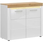 Petits - meubles - buffet 2 portes avec led nara blanc et bois