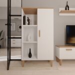Petits - meubles - buffet haut 1 porte 80x35x120 cm blanc et chne - denver