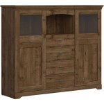 Petits - meubles - buffet vitr� 2 portes 4 tiroirs no� bois