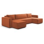 Petits - meubles - canap� u 5 places convertible coffre ezekiel velours c�tel� terracotta