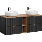 Meuble double vasque 140cm 2 niches adriel noir et bois