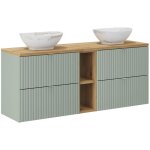 Petits - meubles - meuble double vasque 140cm 4 tiroirs 2 niches jade vert et bois