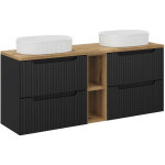 Petits - meubles - meuble double vasque 140cm 4 tiroirs 2 niches riva noir et bois