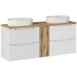 Meuble double vasque 140cm 4 tiroirs riva blanc et bois