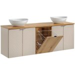 Petits - meubles - meuble double vasque 160cm 4 portes panier � linge manoa cachemire et bois