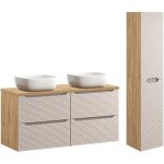 Petits - meubles - ensemble meuble double vasque 120cm 4 tiroirs et colonne elora beige et bois