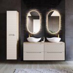 Petits - meubles - ensemble meuble double vasque 120cm 4 tiroirs et colonne elora beige et bois cloud ...