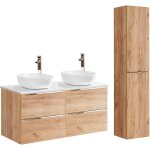 Petits - meubles - ensemble meuble double vasque 120cm et colonne april bois et blanc Petits - meubles - ensemble meuble double vasque 120cm et colonne april bois et blanc